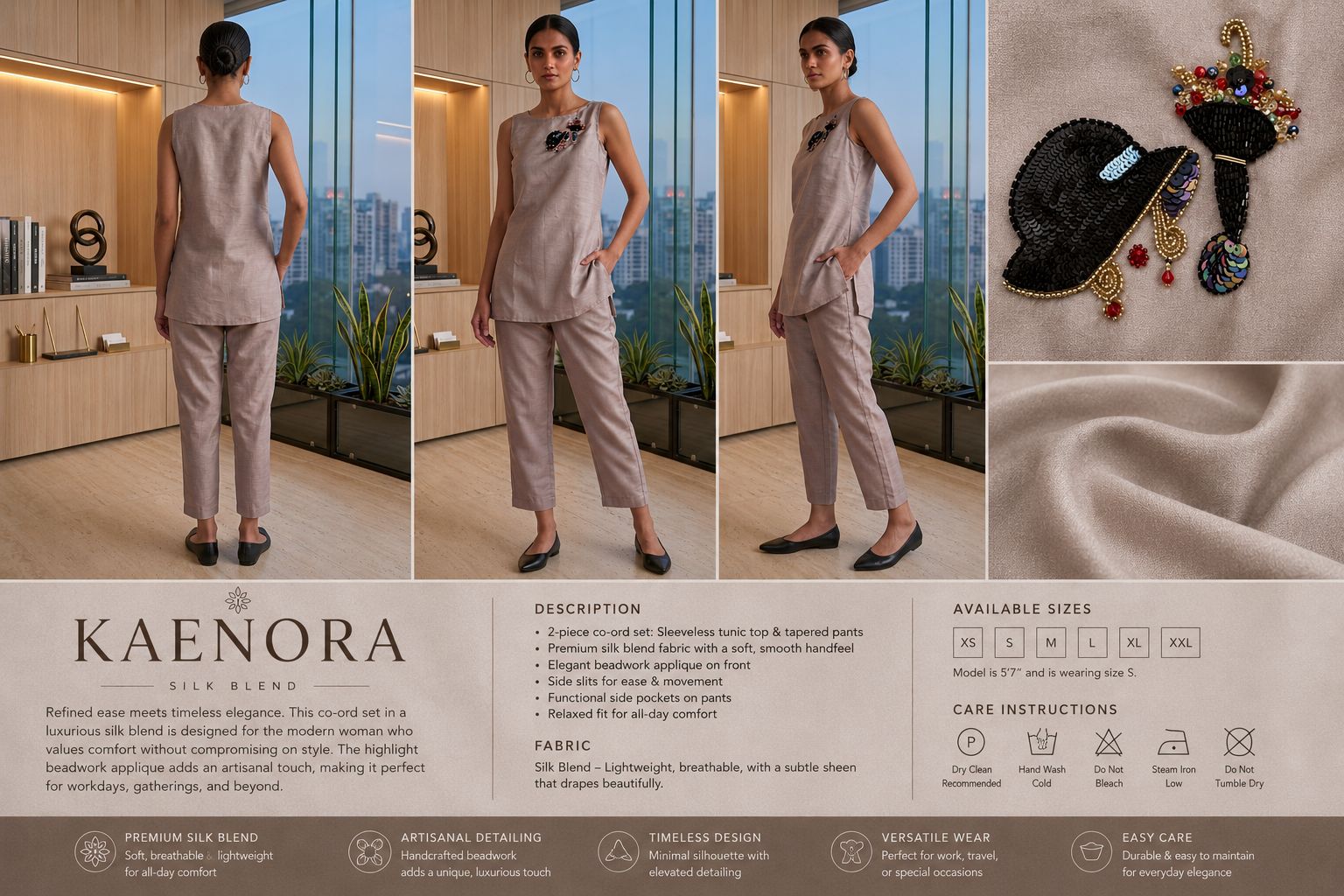 KAENORA Silk Blend Co-ord Set – Minimal Elegance for the Modern Woman